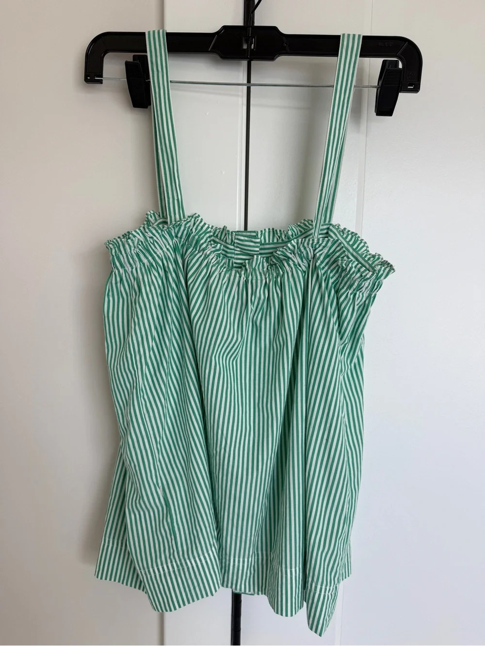 J. Crew Green and White Striped Button-Front Camisole